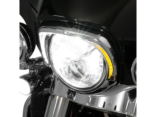 Fang LED Headlight Bezel with Amber Turn Signals & White Running Lights - Chrome. Fits Touring 2014-2023 - Ciro3D