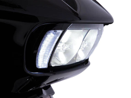 Fang LED Headlight Bezel Vent Inserts With Amber & White LED's - Black. Fits Road Glide 2015-2023 - Ciro3D