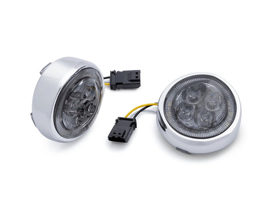 Fang LED Front Turn Signal Inserts - Chrome. Amber Turn, White Run with Smoke Lenses. Fits CVO Touring 2016up Models. - Ciro3D