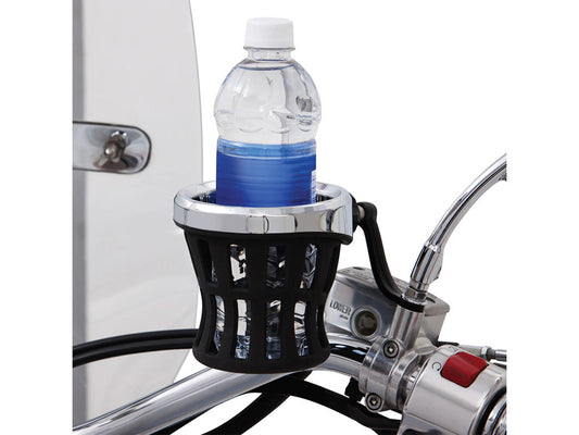 Drink Holder with Black Mirror Mount & Chrome Top Basket - Ciro3D