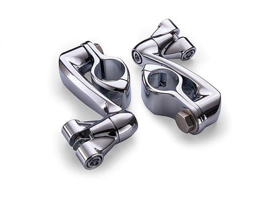 4in. Offset Footpeg Mounts with 1-1/4in. Hingeless Clamps - Chrome - Ciro3D