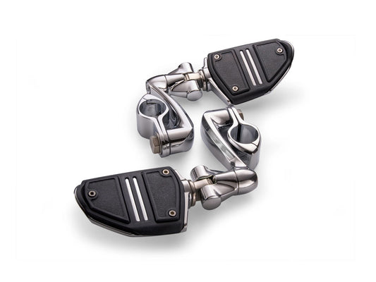 Twin Rail FootPegs with 4in. Offset Footpeg Mounts with 1-1/4in. Hingeless Clamps - Chrome - Ciro3D