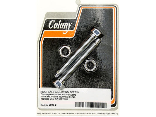 Rear Axle Adjusting Kit with Dome Adjuster Bolts & Nuts - Chrome. Fits Softail 2000-2007. - Colony Machine