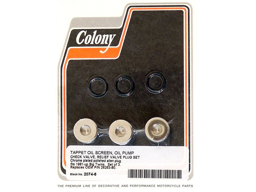 Allen Head Oil Pump Plugs - Chrome. Fits Big Twin 1981-1999. - Colony Machine