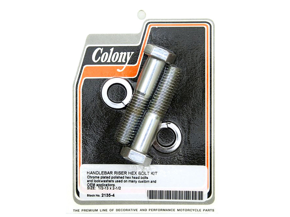 Hex Head 1/2-13 x 2-1/2in. Riser Bolts - Chrome. - Colony Machine