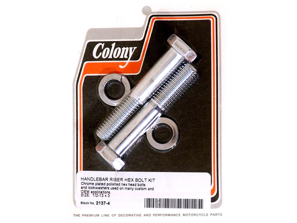Hex Head 1/2-13 x 3in. Riser Bolts - Chrome. - Colony Machine