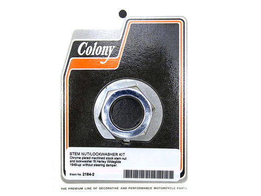 Stem Nut & Lock Washer - Chrome. Fits Wide Glide 1949up. - Colony Machine