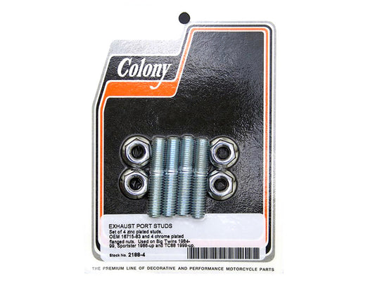 Exhaust Port Studs & Nuts. Fits Big Twin 1984up & Sportster 1986-2021. - Colony Machine