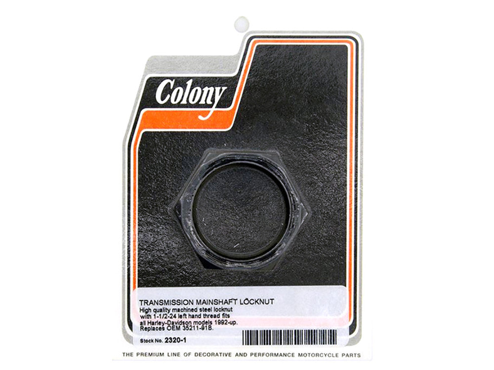 Transmission Mainshaft Locknut. Fits FXR 1991-1994, Touring 1991-2006, Softail 1991-2006, Dyna 1991-2005 & Sportster 1992-2021 - Colony Machine