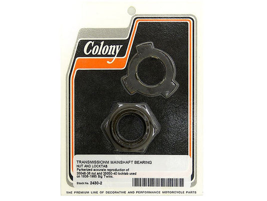 Transmission Mainshaft Bearing Lock Nut with Lockwasher. Fits 4Spd Big Twin 1936-1985. - Colony Machine
