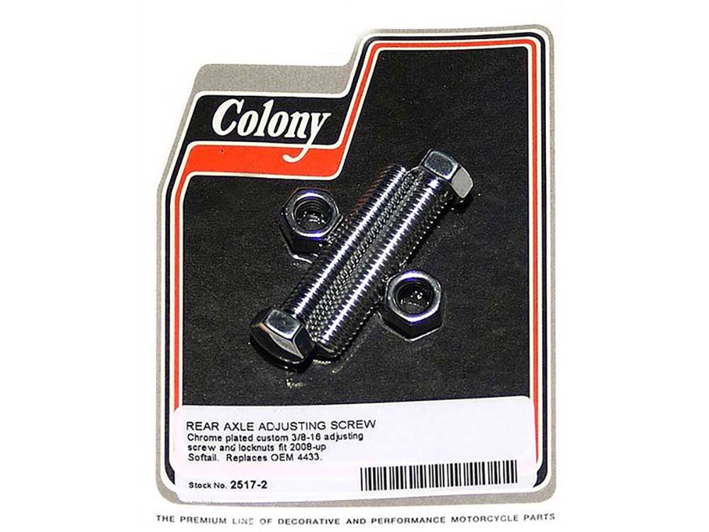 Rear Axle Adjusting Bolts - Chrome. Fits Softail 2008-2017. - Colony Machine