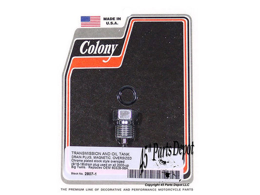 Oversized Primary & Transmission Drain Plug - Chrome. Fits Big Twin 2000up. - Colony Machine