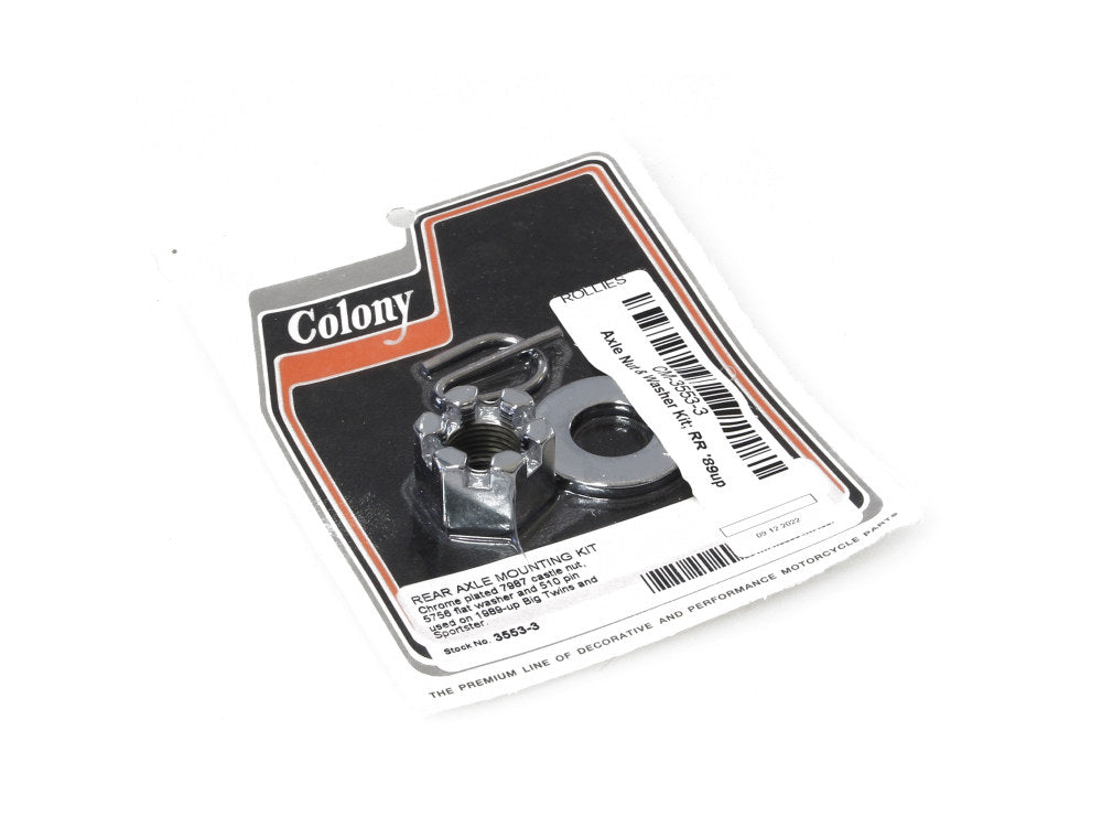 Rear Axle Nut & Washer Kit - Chrome. Fits Big Twins & Sportster 1989up - Colony Machine