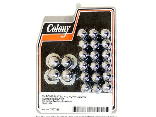 Acorn Rocker Box Nuts - Chrome. Fits Big Twin 1966-1984. - Colony Machine