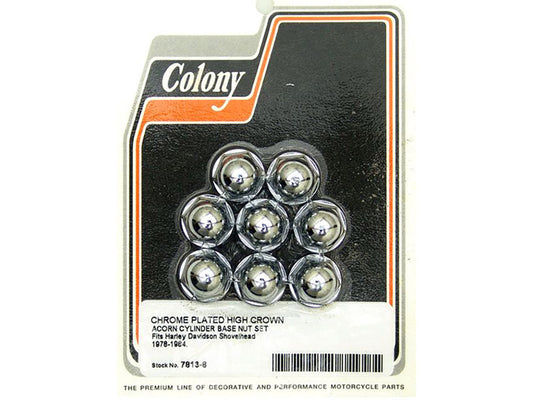 Acorn Cylinder Base Nuts - Chrome. Fits Shovels 1978-1984. - Colony Machine