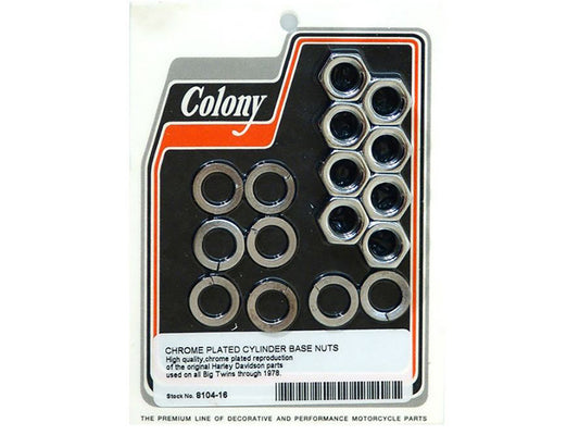 Cylinder Base Nuts - Chrome. Fits Big Twin 1930-1978. - Colony Machine