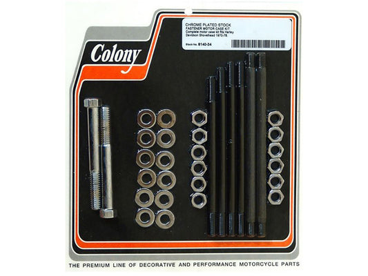 Stock Motor Case Stud, Bolt & Nut Kit - Chrome. Fits Shovel 1970-1978. - Colony Machine