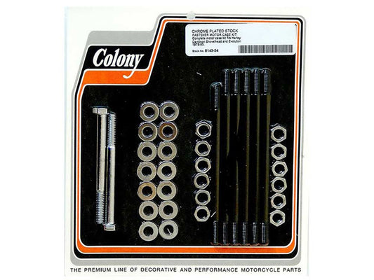 Stock Motor Case Stud, Bolt & Nut Kit - Chrome. Fits Shovel & Evo 1979-1995. - Colony Machine