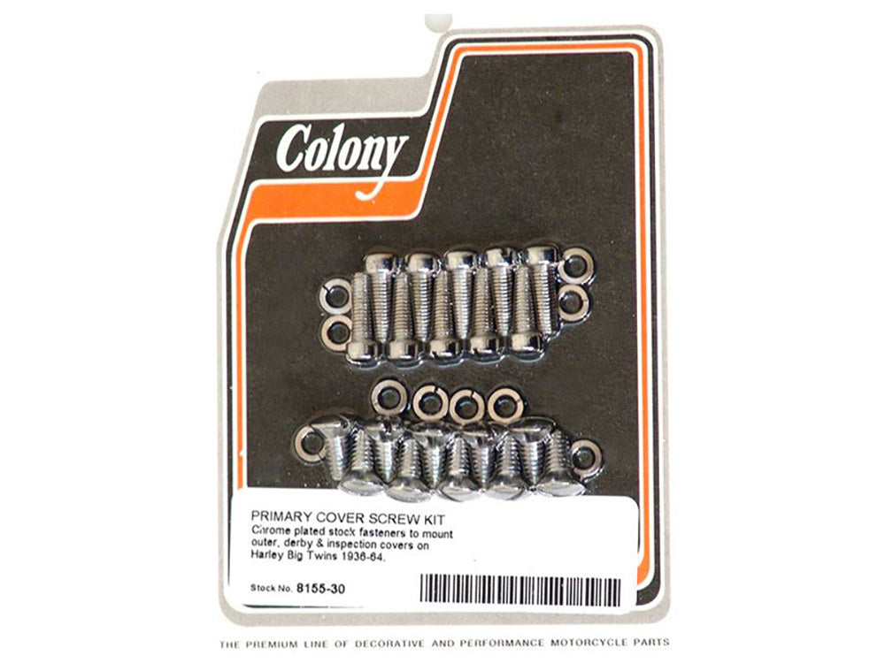 Slotted Head Primary Cover Bolts - Chrome. Fits Big Twin 1936-1964. - Colony Machine