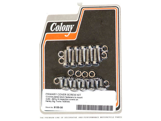 Slotted Head Primary Cover Bolts - Chrome. Fits Big Twin 1936-1964. - Colony Machine