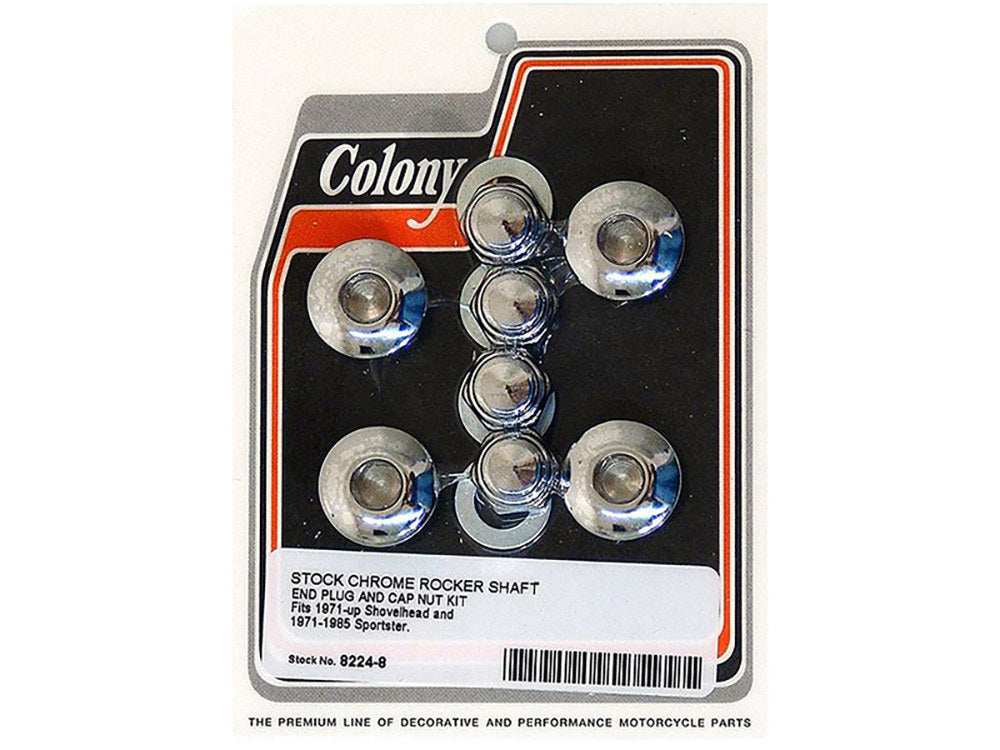 Stock Rocker Shaft Plug & Nut Kit - Chrome. Fits Shovel 1971-1984 & Sportster 1971-1985. - Colony Machine
