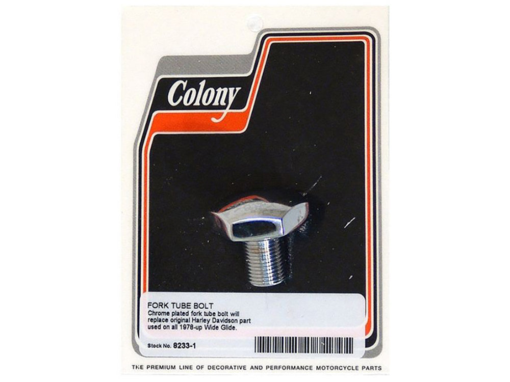 Fork Tube Bolt - Chrome. Fits Big Twin 1978-2017 with Wide Glide Front End. - Colony Machine