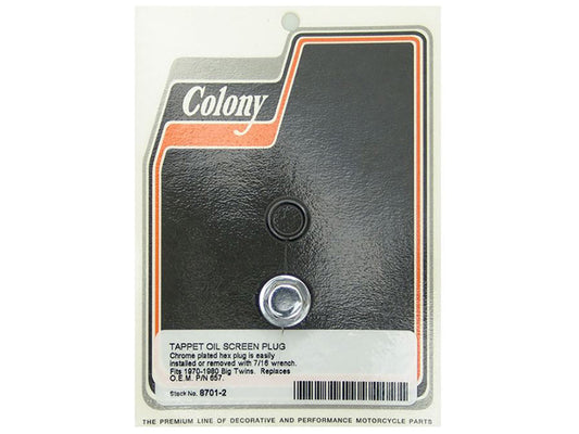 Tappet Oil Screen Plug - Chrome. Fits Big Twin 1970-1980. - Colony Machine