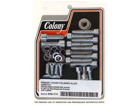 Polished Allen Head Primary Cover Bolt - Chrome. Fits 4Spd Big Twin 1971-1984 & Softail 1984-1988. - Colony Machine