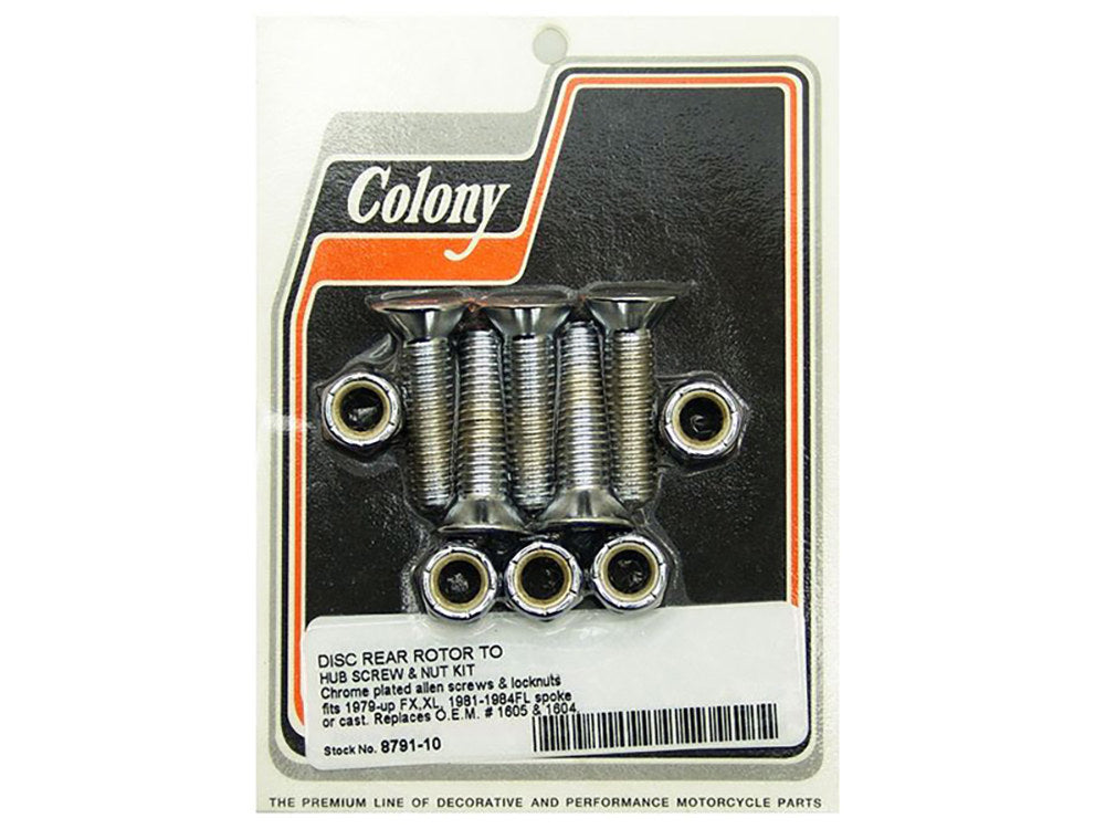 Rear Disc Rotor Bolts - Chrome. Fits FL 1981-1984, FX & Sportster 1979-1991 - Colony Machine