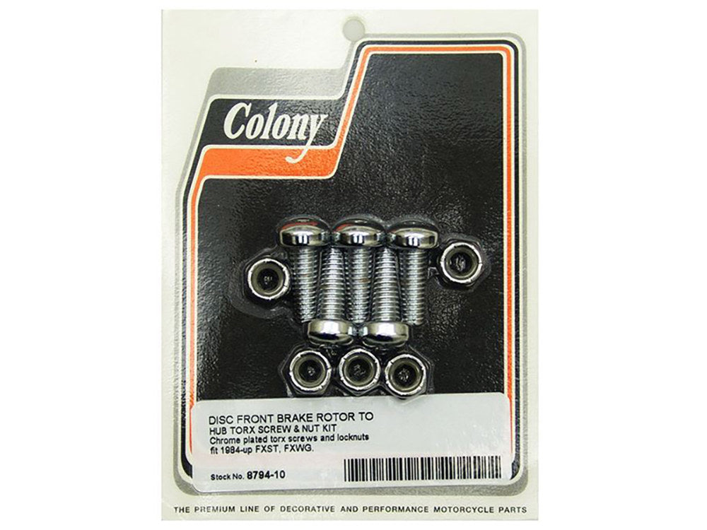 Front Disc Rotor Bolts with Nyloc Nuts - Chrome. Fits H-D Big Twin 1984up & Sportster 1984-2021. - Colony Machine
