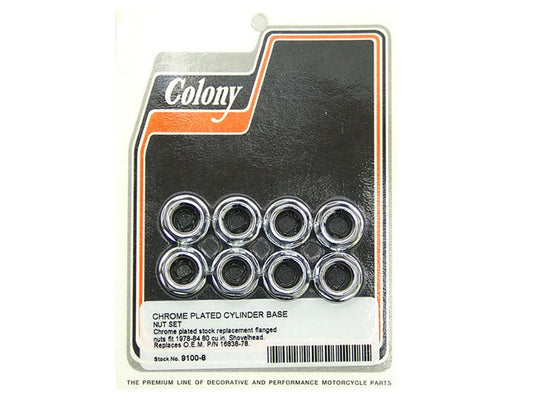 Cylinder Base Nuts - Chrome. Fits Shovel 1978-1984 with 80ci Engine. - Colony Machine