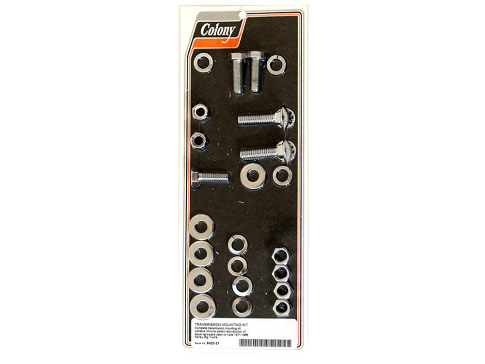 Transmission Mount Kit - Chrome. Fits Big Twin Late 1977-1986. - Colony Machine