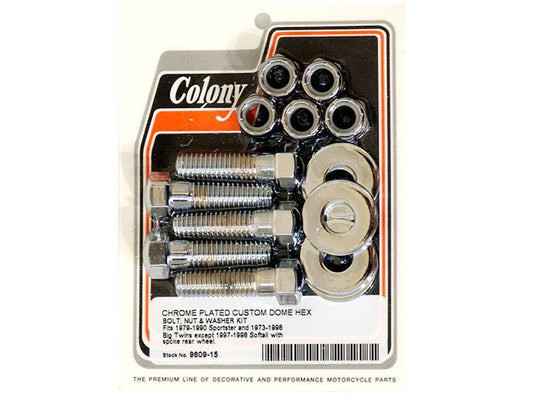 Rear Pulley or Sprocket Bolts - Chrome Hex Head with Nyloc Nuts. 7/16in.-14 x 1.50in. - Colony Machine