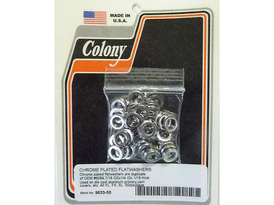1/4in. Flat Washers - Chrome. Pack of 50 - Colony Machine