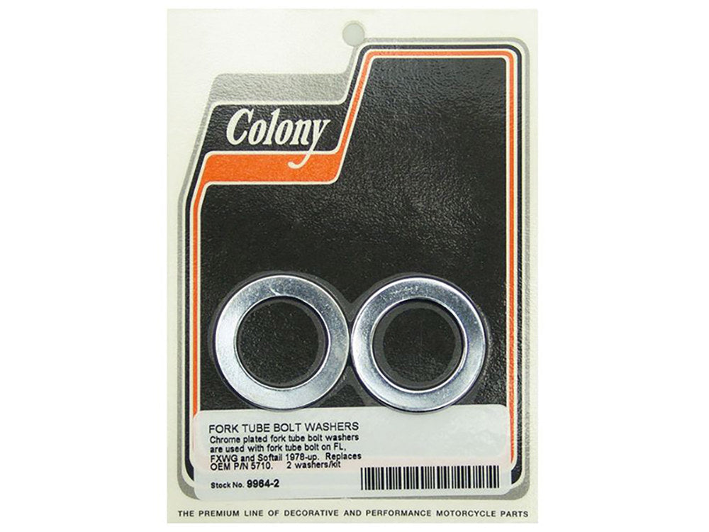 Fork Tube Bolt Washer - Chrome. Fits Big Twin 1978-2017 with Wide Glide Front End. - Colony Machine
