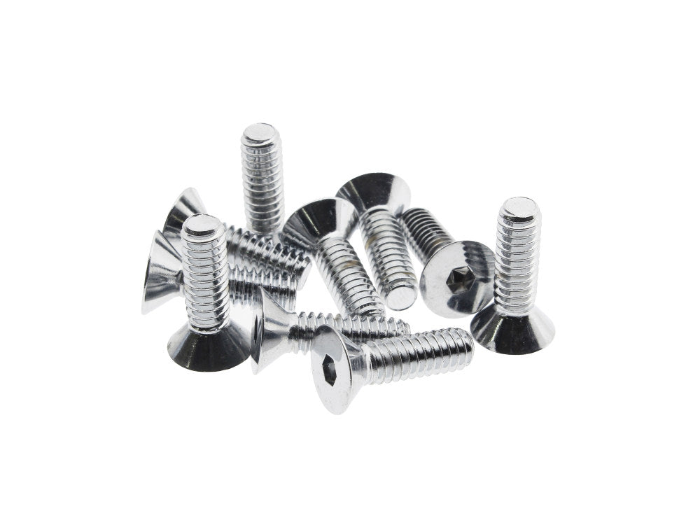 1/4-20 x 7/8in. UNC Flat Head Allen Bolts - Chrome. Pack 10. - Colony Machine