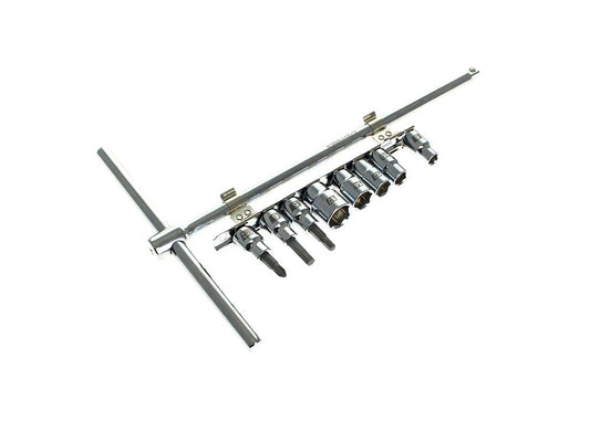 Sliding T-Driver with 5 Sockets, 2 Hex Bits & Phillips Screwdriver Bit - Cruz Tools