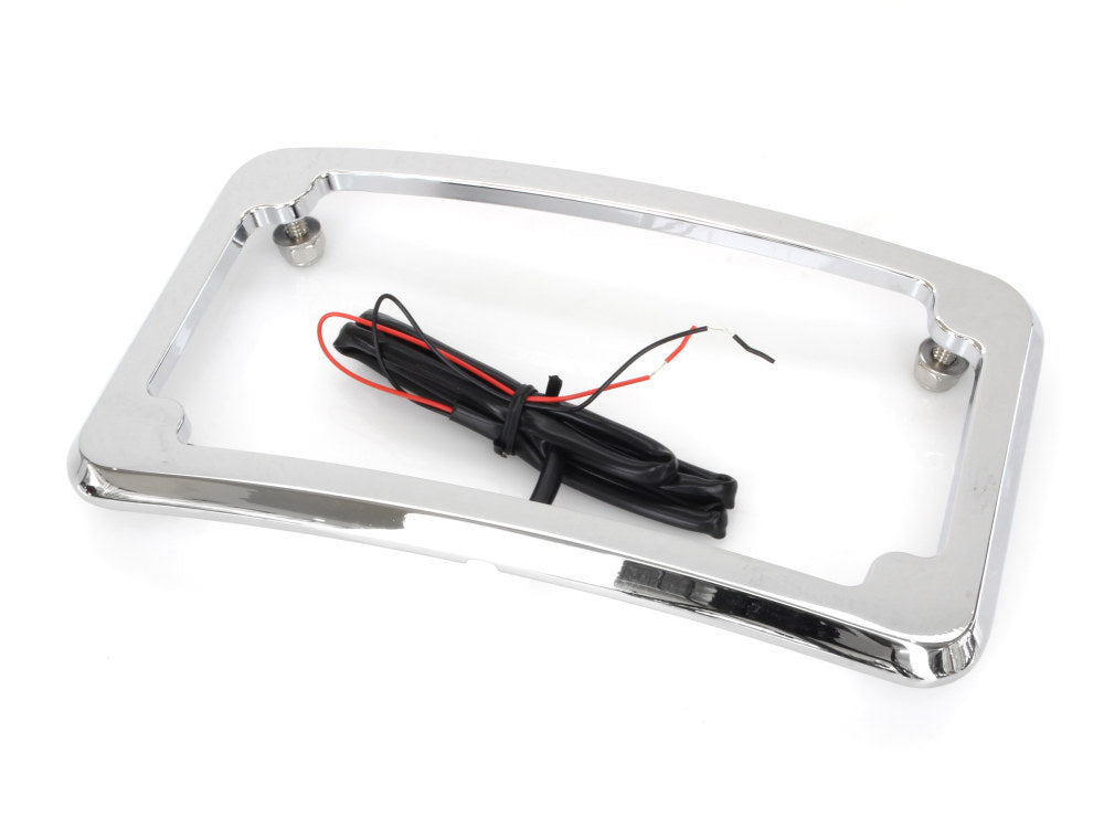 Curved Number Plate Frame with Number Plate Light Only - Chrome. - Cycle Visions