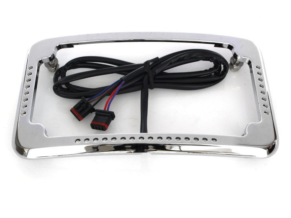 Curved Slick Signal Run, Turn, Brake & Number Plate Frame - Chrome. Fits Softail 2018up. - Cycle Visions