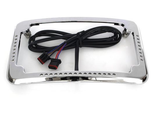 Curved Slick Signal Run, Turn, Brake & Number Plate Frame - Chrome. Fits Softail 2018up. - Cycle Visions