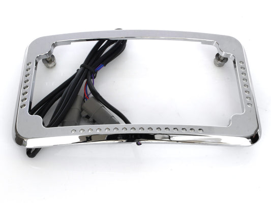 Curved Slick Signal Run, Turn, Brake & Number Plate Frame - Chrome. Fits Softail 2011-2017. - Cycle Visions
