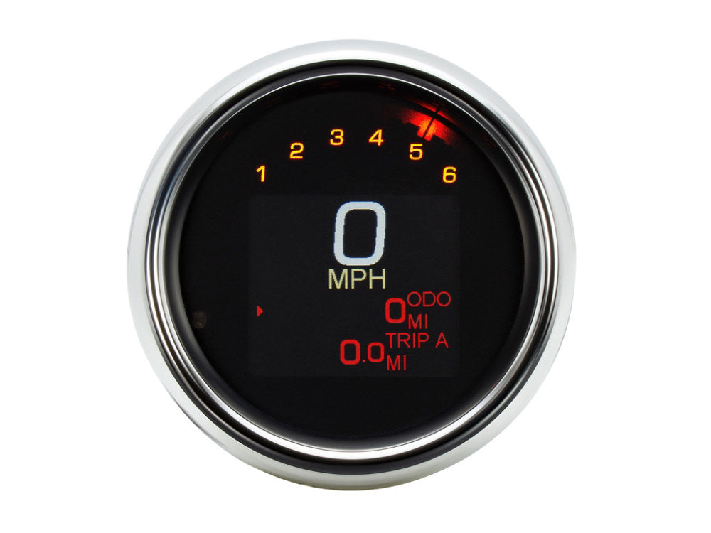 3-3/8in. Round KPH Speedometer with Tachometer - Chrome. Fits Softail Fat Bob 2018up, Sportster 2014-2021, Dyna Street Bob, Low Rider & Wide Glide 2012-2017 & Softail Breakout, Rocker & Black Line 2011-2017. - Dakota Digital