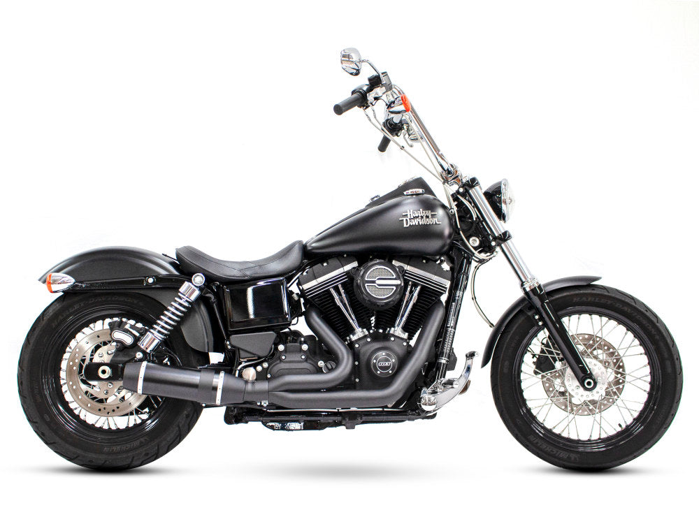 Bob Cat 2-into-1 Exhaust - Black with Black Sleeve Muffler. Fits Dyna 2006-2017. - D&D Exhaust