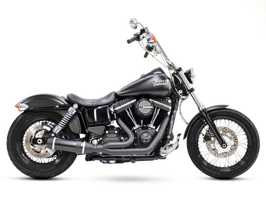 Bob Cat 2-into-1 Exhaust - Black with Black Sleeve Muffler. Fits Dyna 2006-2017. - D&D Exhaust