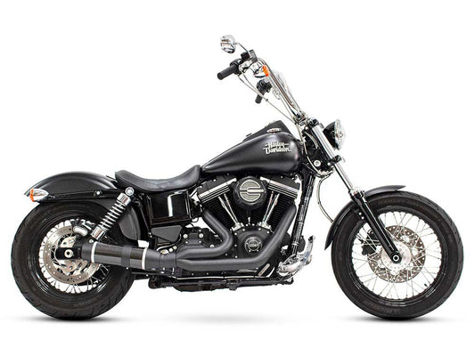 Bob Cat 2-into-1 Exhaust - Black with Carbon Fibre Sleeve Muffler. Fits Dyna 2006-2017. - D&D Exhaust