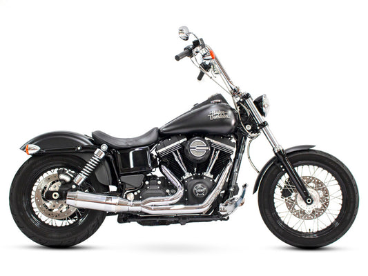 Bob Cat 2-into-1 Exhaust - Chrome with Aluminium Sleeve Muffler. Fits Dyna 2006-2017 - D&D Exhaust