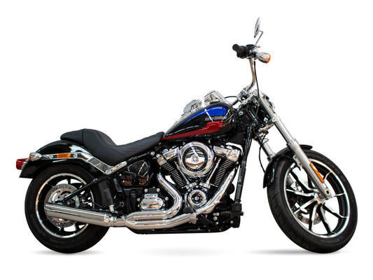 Low Cat 2-into-1 Exhaust - Chrome. Fits Softail 2018-2024 Non-240 Tyre Models - D&D Exhaust