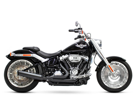 Low Cat 2-into-1 Exhaust - Black. Fits Breakout & Fat Boy 2018up & FXDR 2019up. - D&D Exhaust