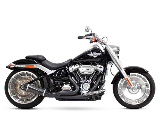 Bob Cat 2-into-1 Exhaust - Black with Carbon Fibre Sleeve Muffler. Fits Breakout & Fat Boy 2018up & FXDR 2019up. - D&D Exhaust