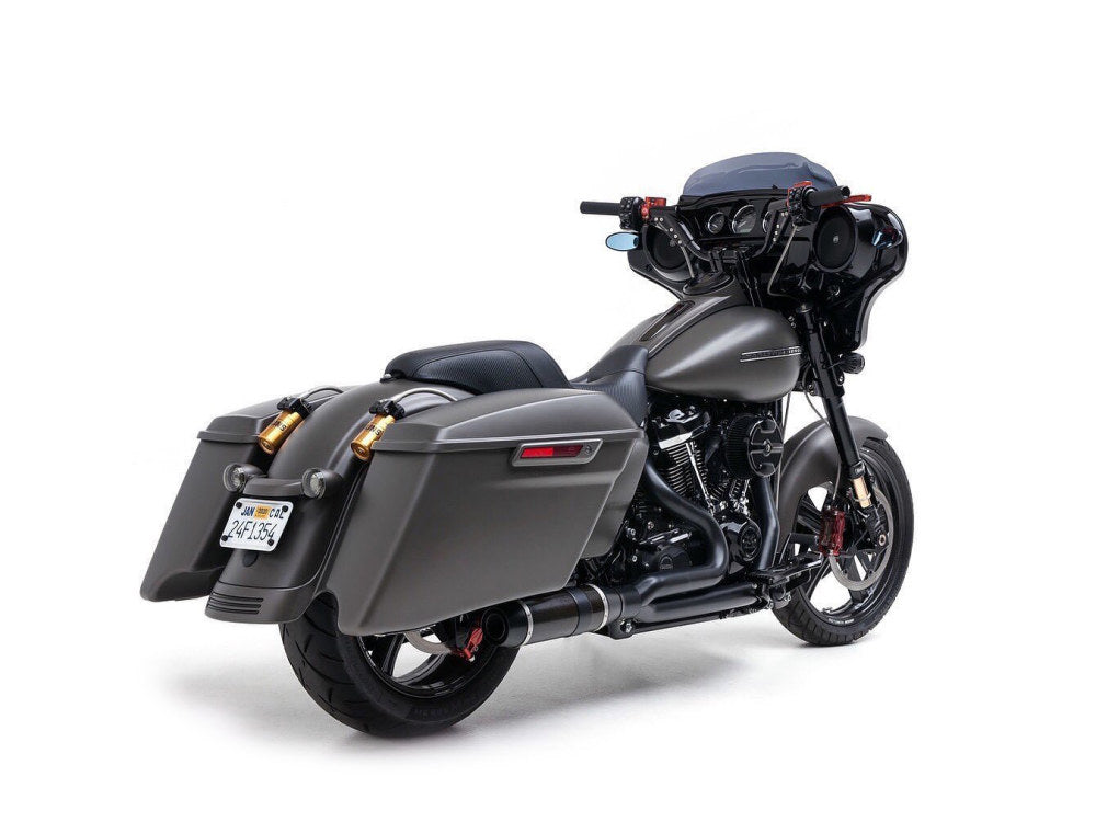 Bob Cat 2-into-1 Exhaust - Black with Carbon Fibre Sleeve Muffler. Fits Touring 2017up. - D&D Exhaust